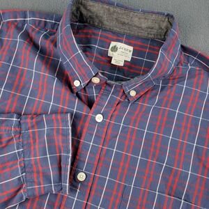 J Crew Mens Plaid Button Down Shirt Long Sleeve Red‎ Blue Washed Tartan L